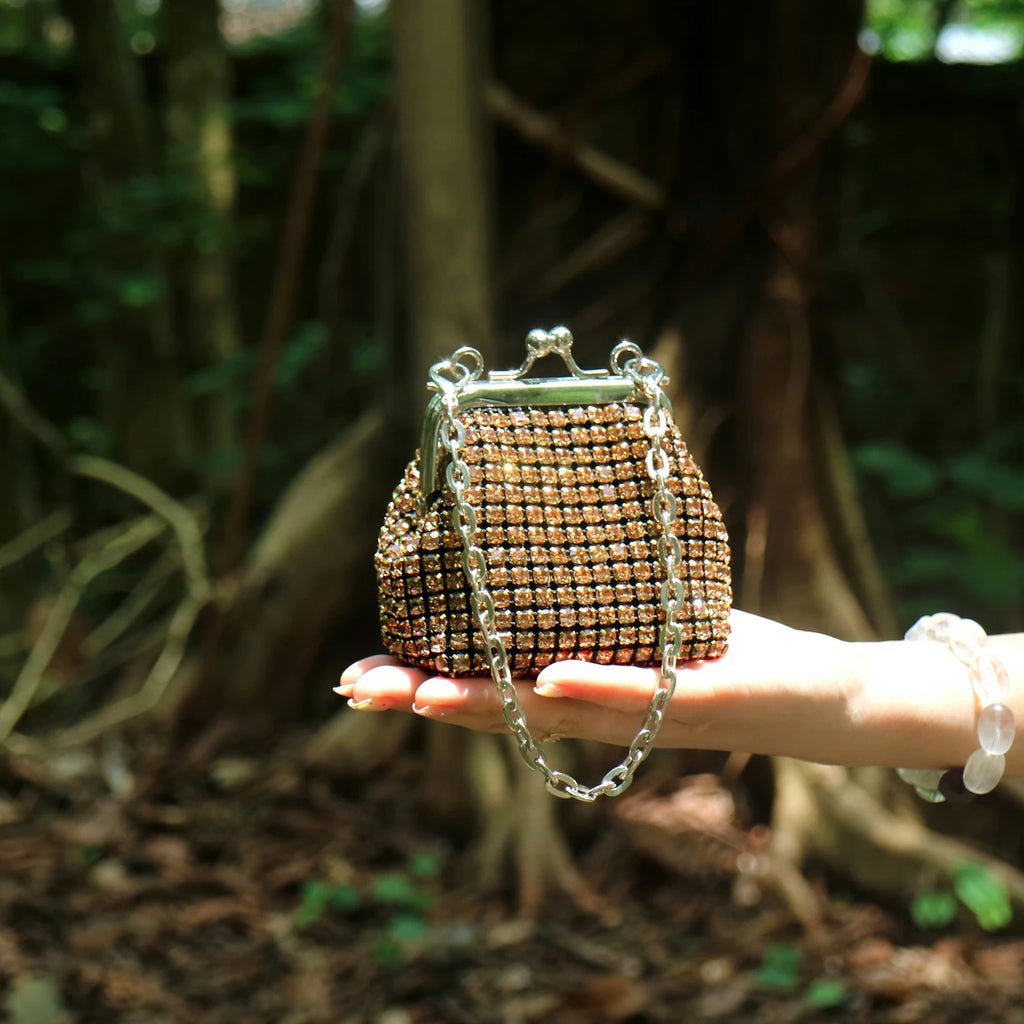 Mini Small Bag Shiny Rhinestone Coin Purse Short Chain Coin Bag handmade Small Card Bag handmade Woman's purse handmade bag