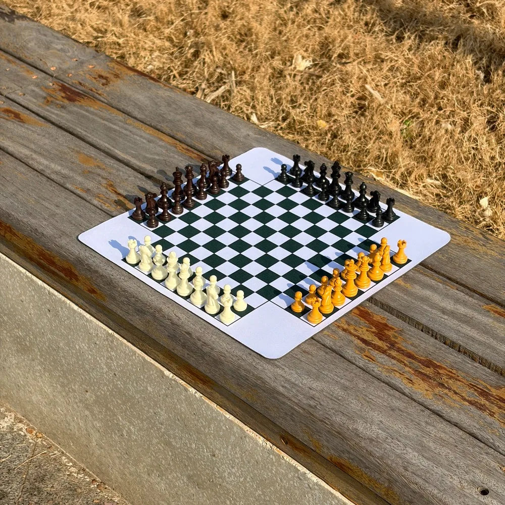 4 Players Chess Classic Board Game, 64pcs Colorful Chess（4 different color 16 PCS per color）, Chess Game for Team with Game Mat