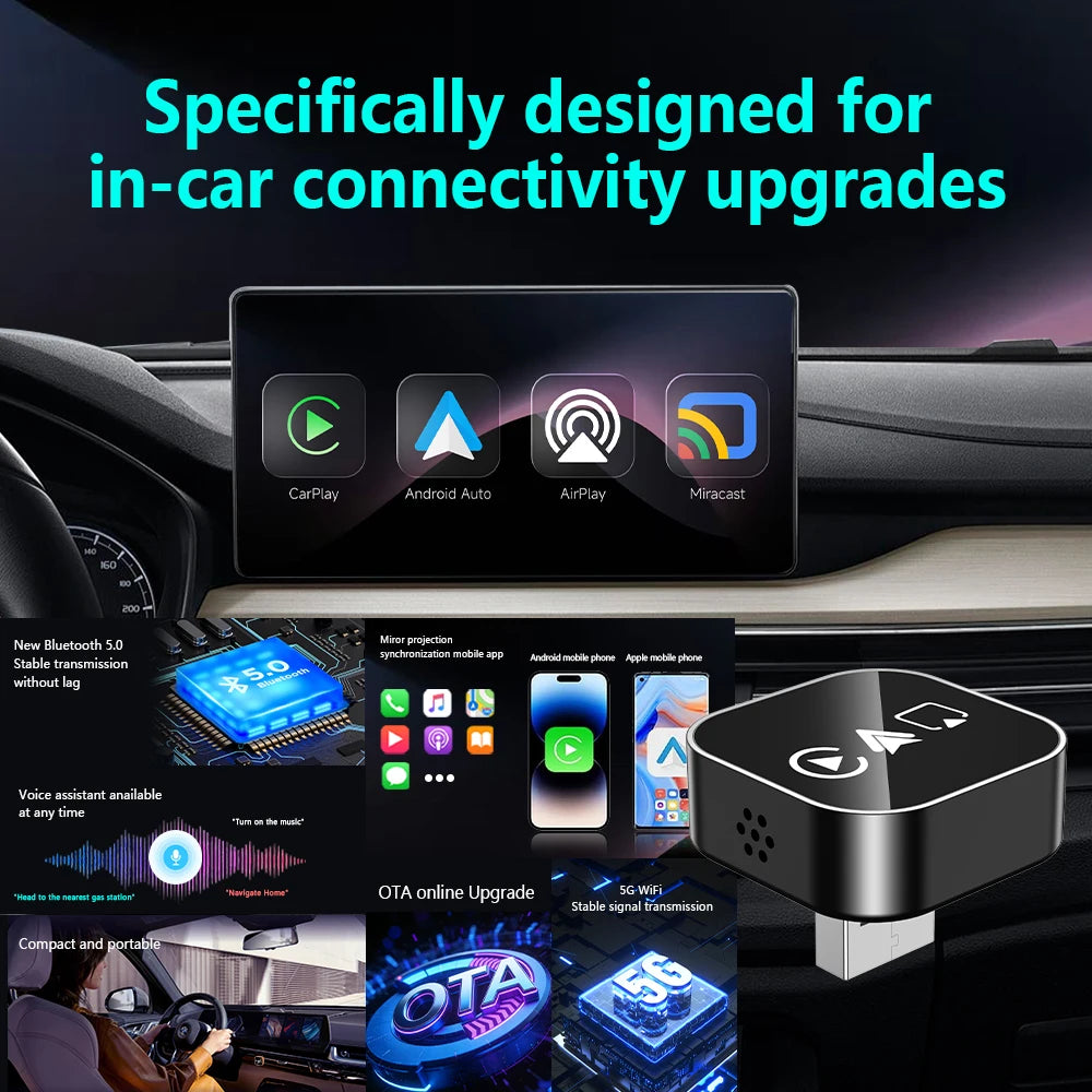 4in1 Wireless Carplay Smart Box Android Auto Adapter Mirror Link Airplay Plug&Play Connect For VW Toyota Nissan Honda Kia Opel