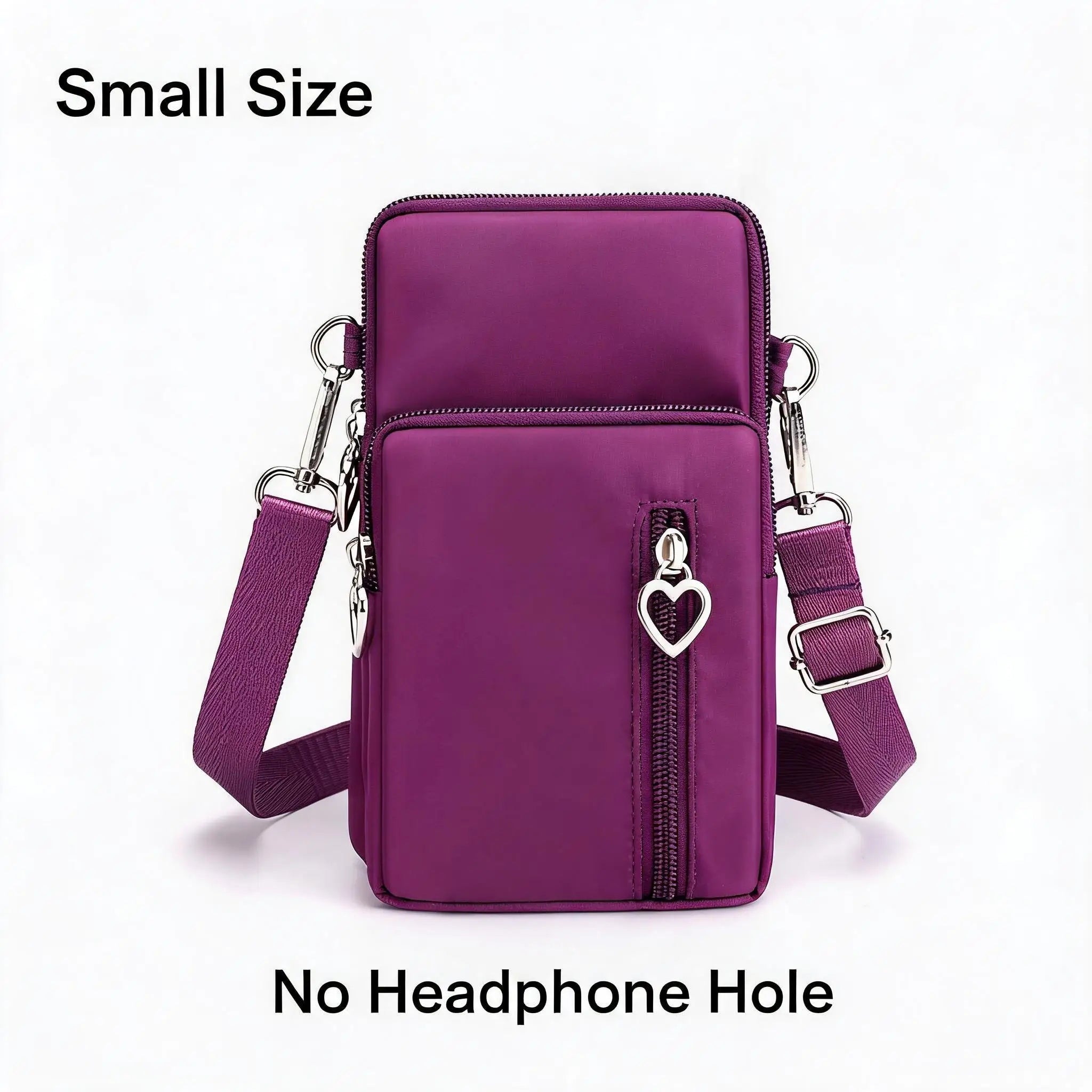 Waterproof Nylon Mini Crossbody Phone Bag for Women Heart Metal Zipper Multi Compartment Shoulder Arm Bag Phone Purse Wallet