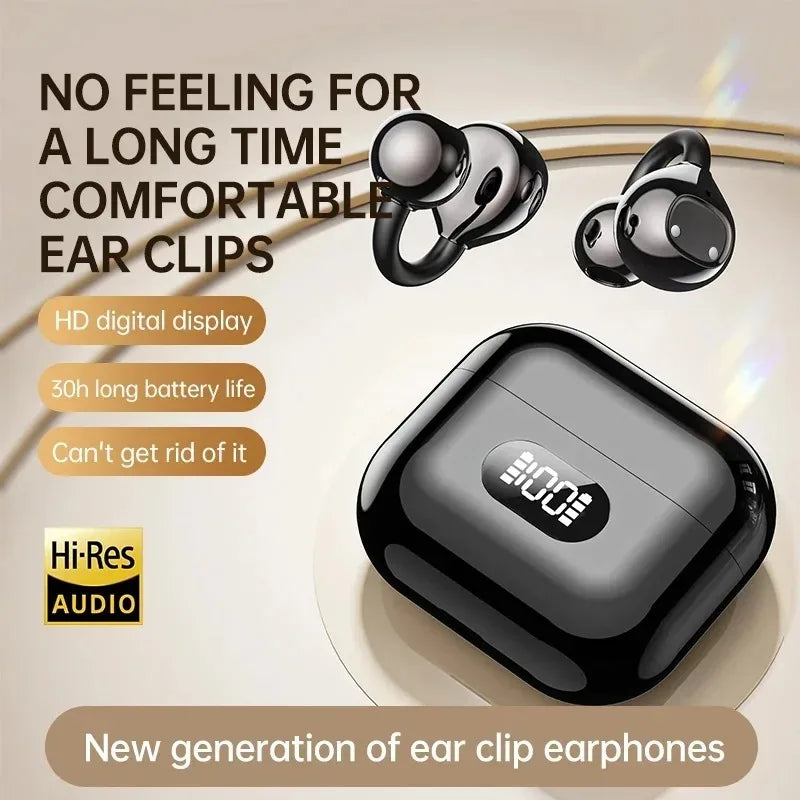 Wireless Bluetooth Earbuds Open Ear Headphones Stereo Sound Clip on Earbuds With 30H Playback Clear Calls Touch Control