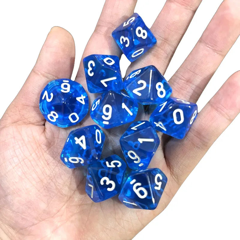 10pcs 10 Sided Dice D10 Polyhedral Clear transparent Dices for Board Games 0-9 Number 18mm RPG Dice Family Dice