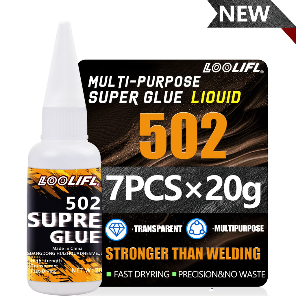 LOOLIFL1-7pcs Quick-drying 502 Super Glue Instant Cyanoacrylate Adhesive Leather Rubber Wood Metal Strong Bond Liquid Glue Tool