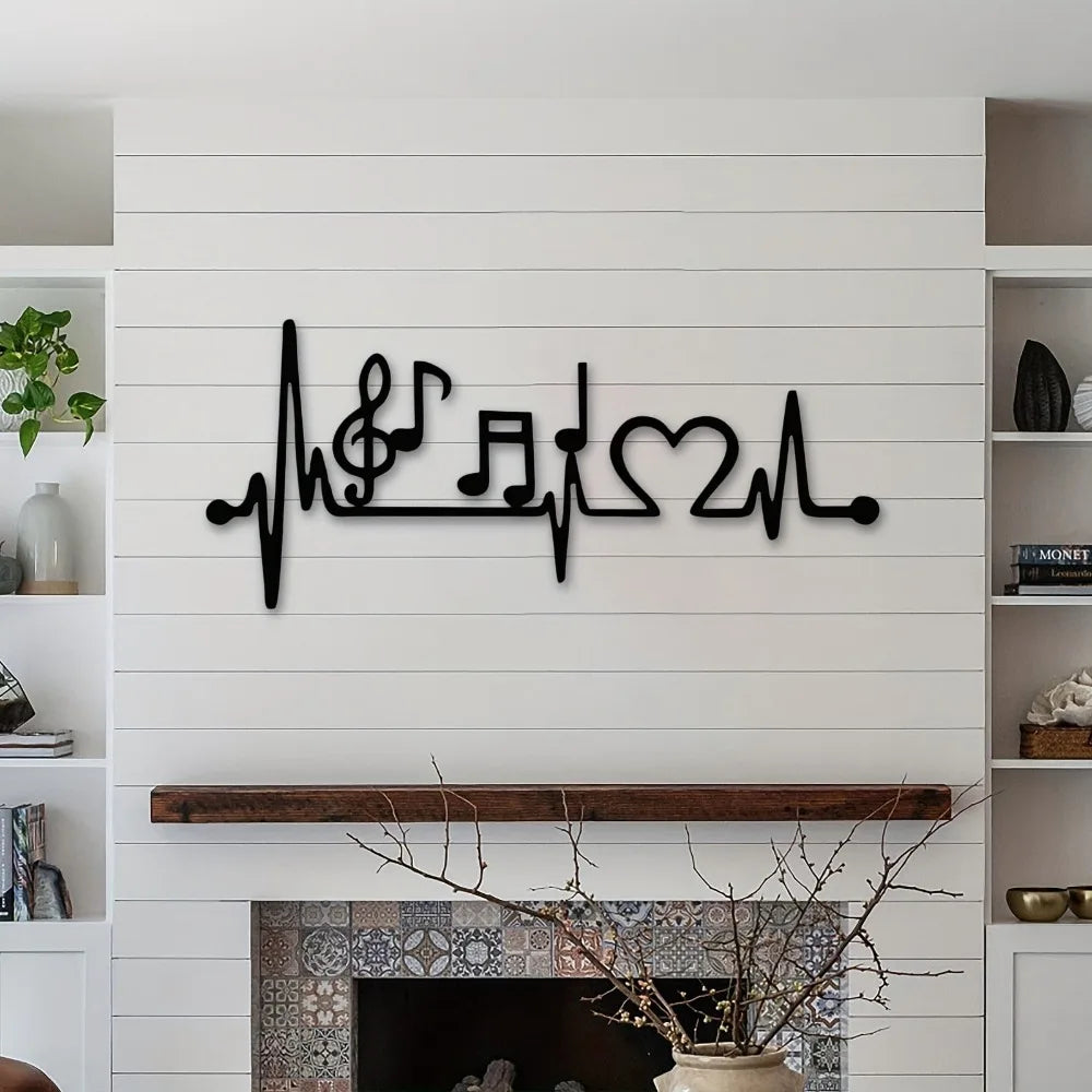 Electrocardiogram Music Metal Wall Art, Heart Rhythm Love Design for Music Lovers Home Deco