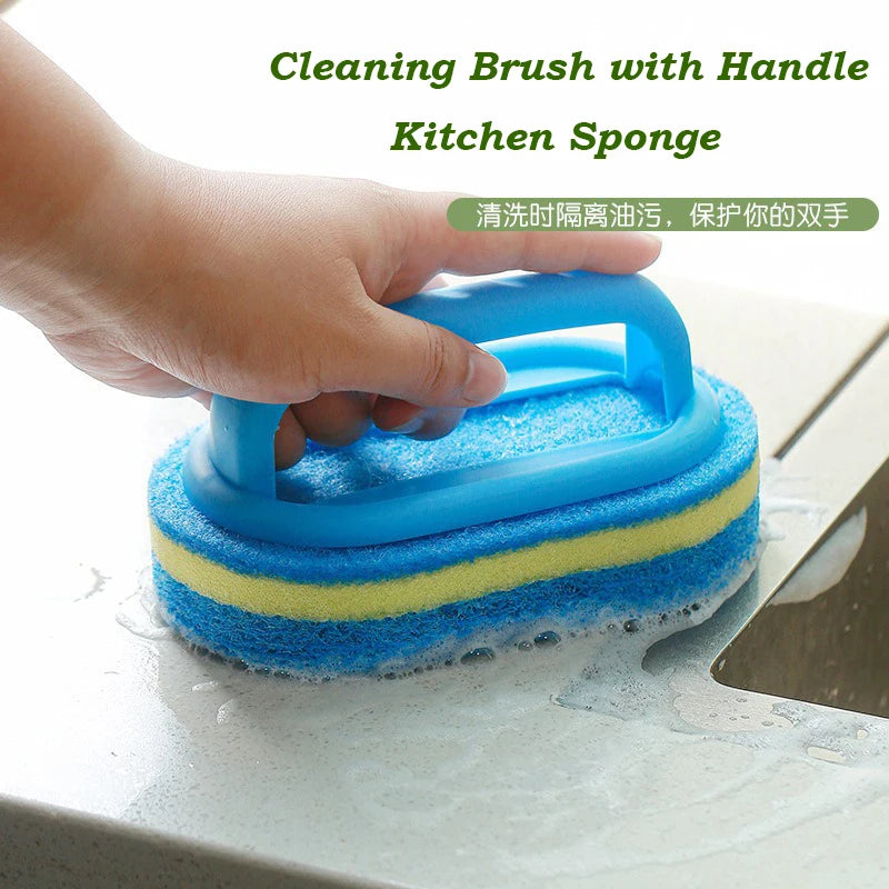 Cleaning Brush with Handle Kitchen Sponge Wipe Thickening Bathroom Tile Cleaning Sponge Household Stain Removal Clean Tools