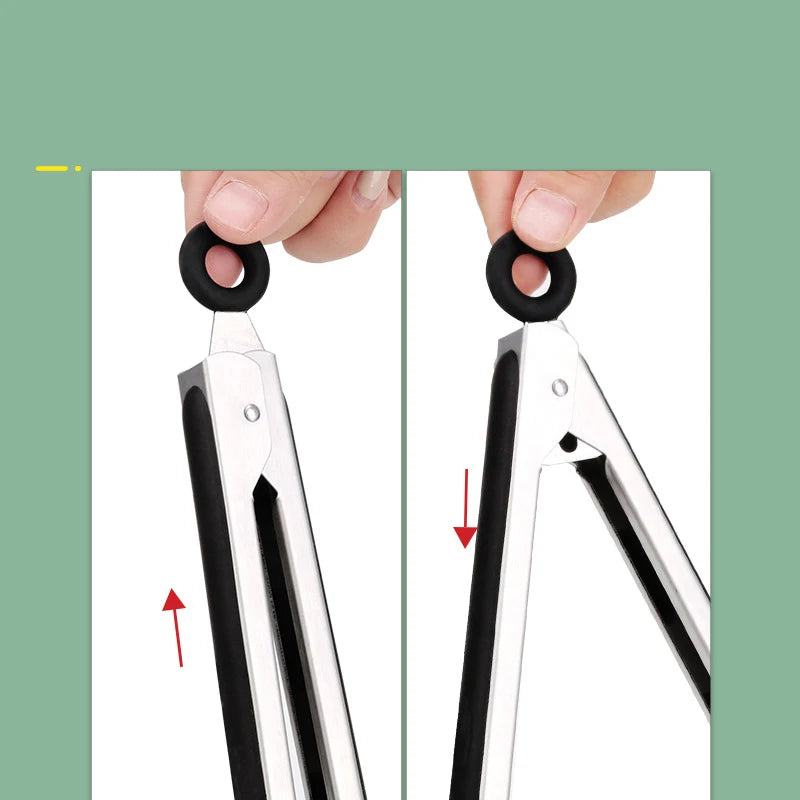 7-16Inch 430 SS BBQ Grilling Clip Tongs Kitchen Cooking Meat Salad Bread Spaghetti For Baking Camping Tools Barbecue Accessories