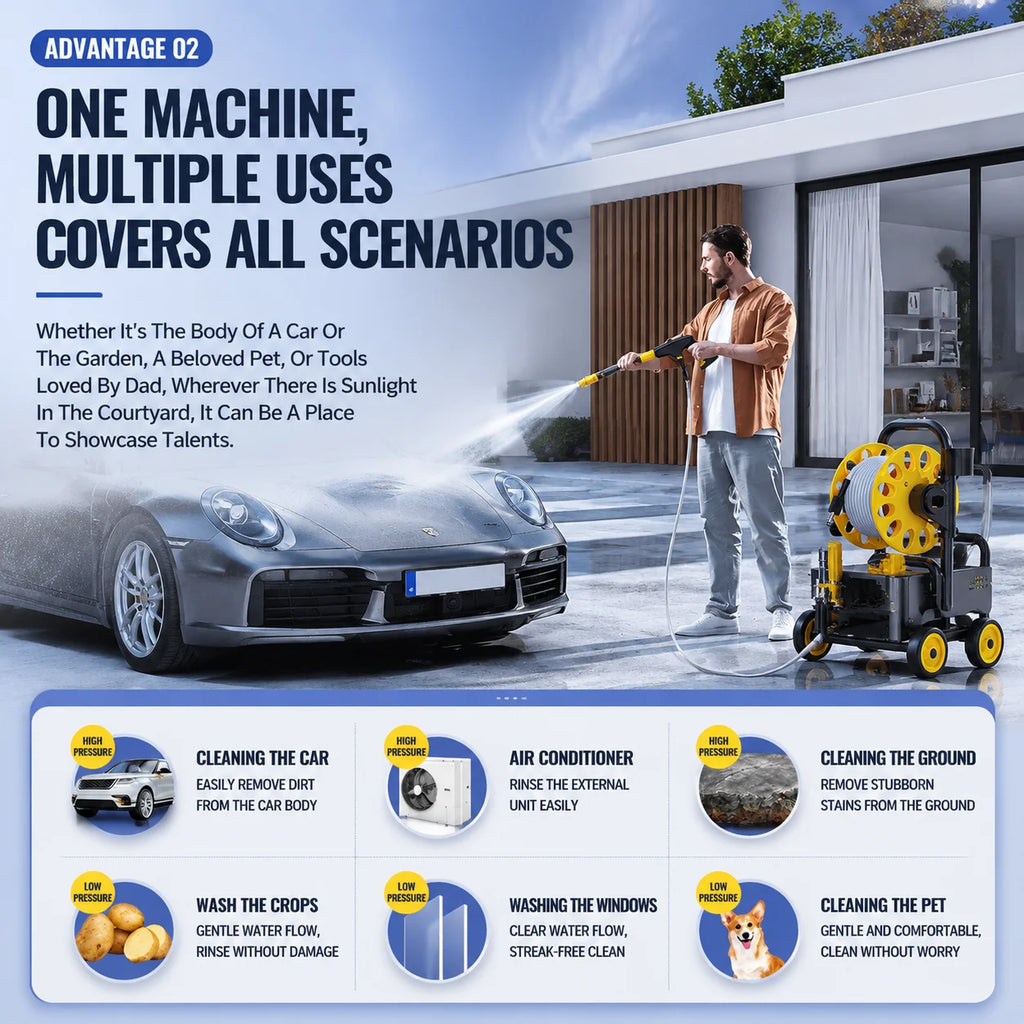 High Power 220V High Pressure Car Washer Trolley Portable Booster Cleaning Machine For Home Yard Commercial Car Wash Shops farms