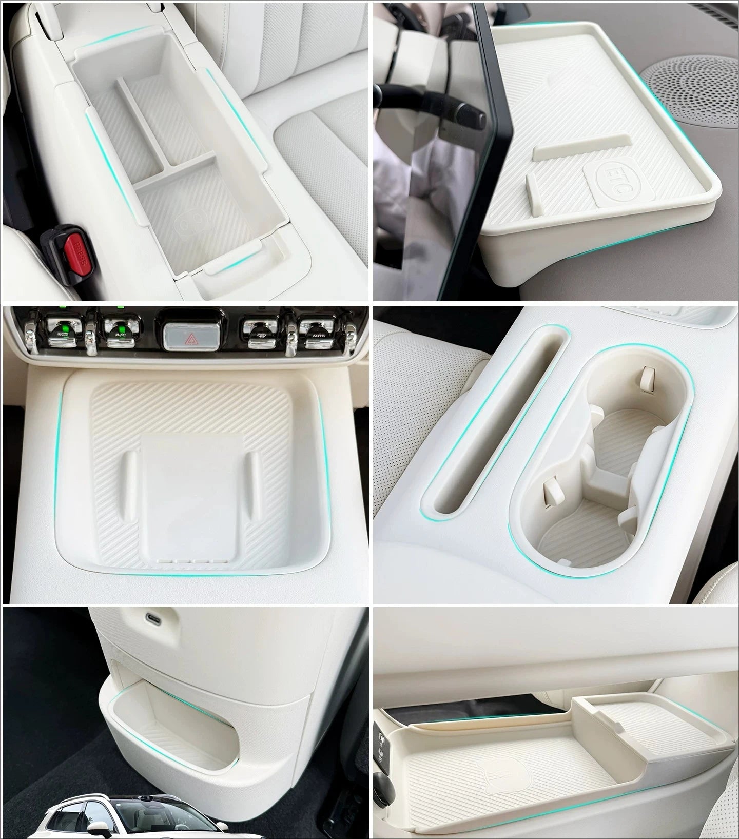 For ORA 5 2026 GWM Car Central Control Button Silicone Pad Armrest Box Cover Water Cup Slot Interior Accessories Set White Grey