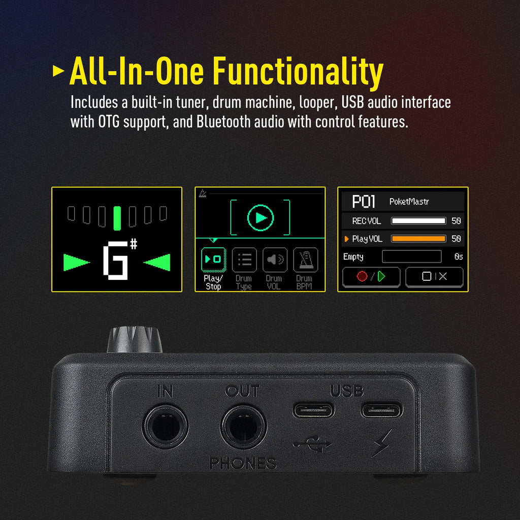 SONICAKE Pocket Master Mini Guitar Bass Amp 100+ Multi-Effects Pedal APP Control 1.77' LCD Color Screen Built-in Battery QME-10