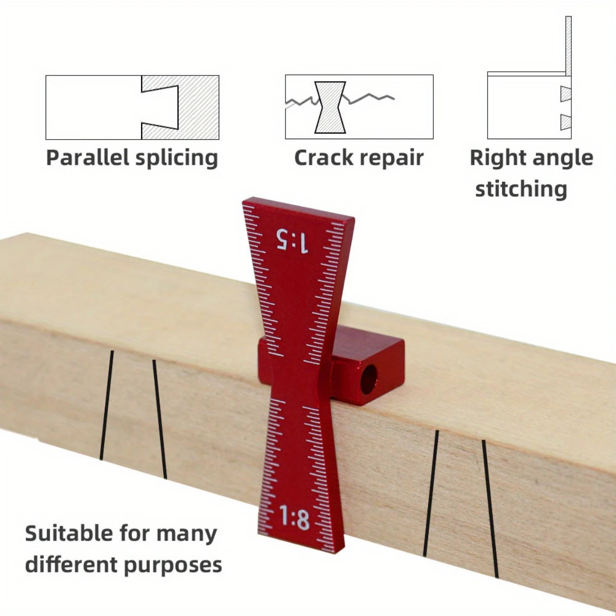 Bearing Wheel Cutter for Soft Wood ,Inch/MM Scale Ruler, Marking Gauge Dovetail Jig 1:5 1:8 Guide Aluminium Alloy Scribing Tool