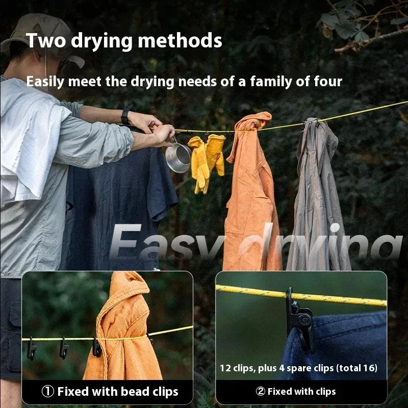 Outdoor Clothesline Camping Portable Storage Hanging Rope with Clips Travel Hotel No-Drill Windproof Drying Rope