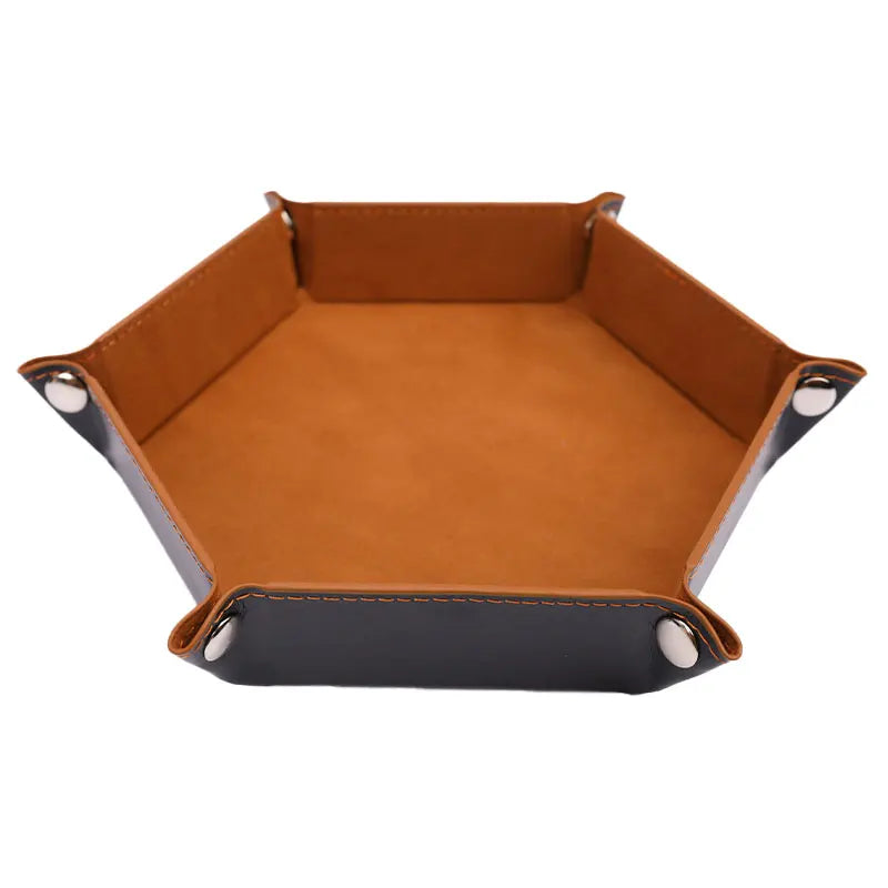 High Quality  Foldable Dice Tray Box PU Leather Folding Hexagon Coin Square Tray Dice Game