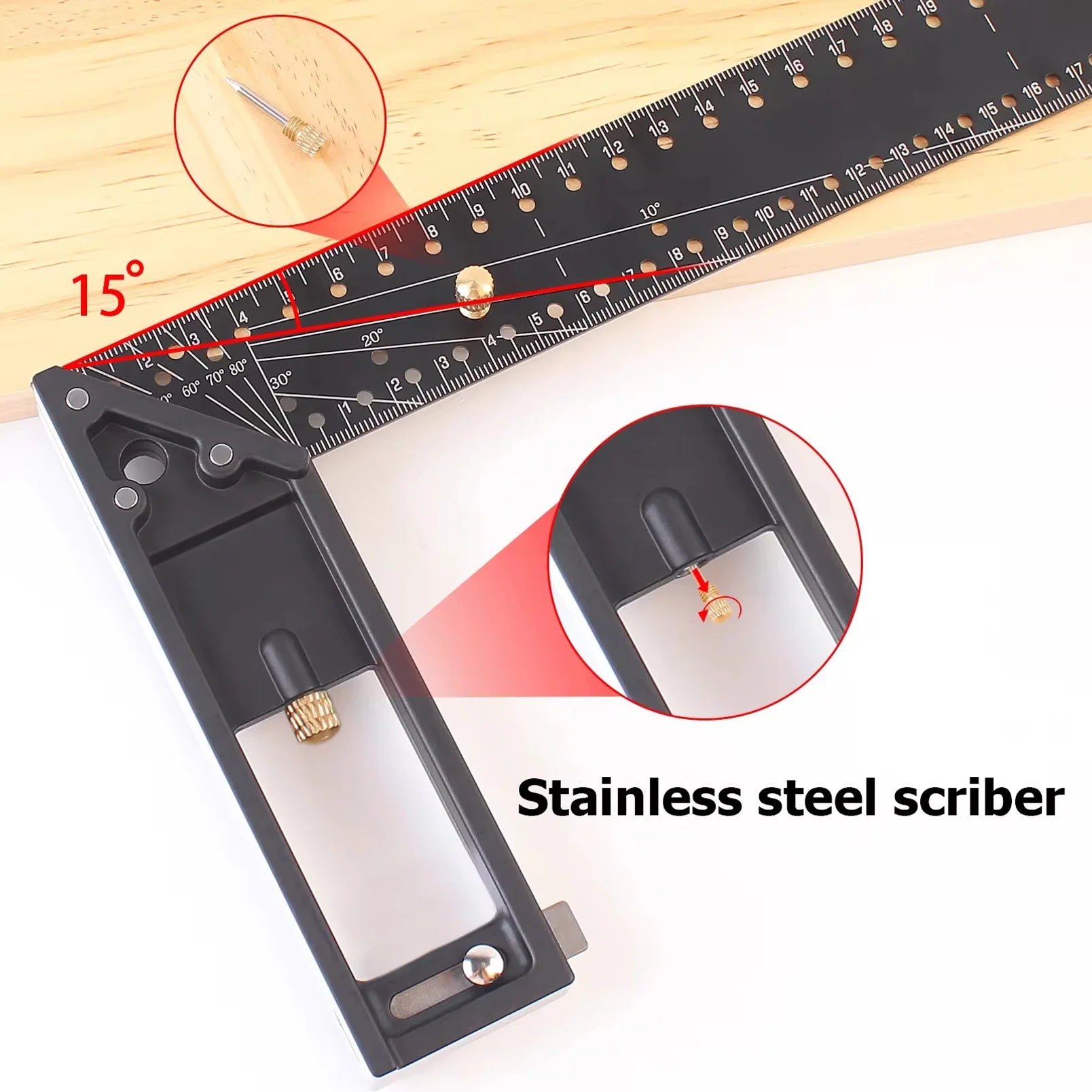 XMSJ 30CM Precision Marking Right Angle Ruler 45/90 Degree Hole Angle Ruler Industrial Scribe Marking Angle Gauge Woodworking