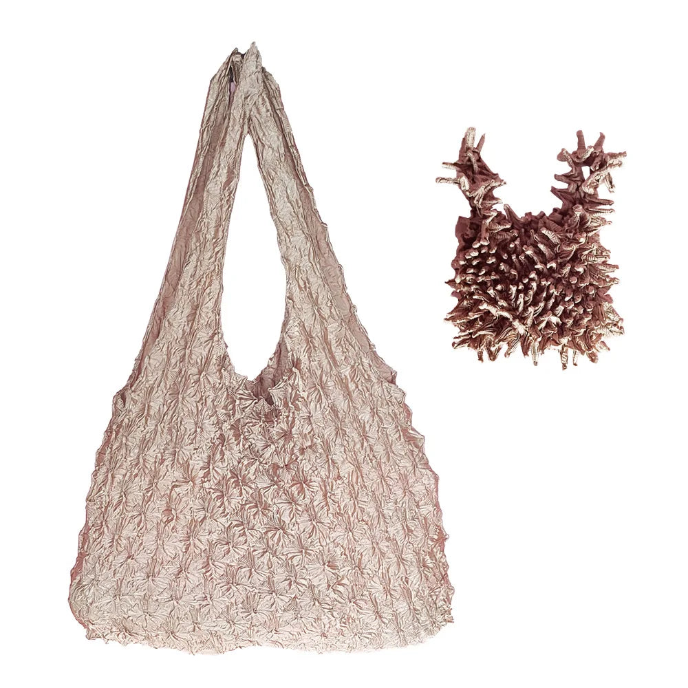Folded Bubble Design Shopping Bag Swollen And Shrunken Hedgehog Shape Magic Bubble Bag Fashion Simple Craft Design Handbag