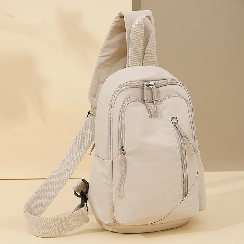 New Solid Color Casual Crossbody Bag Lightweight Waterproof Nylon Unisex Shoulder Sling Backpack Large Capacity Travel Bag