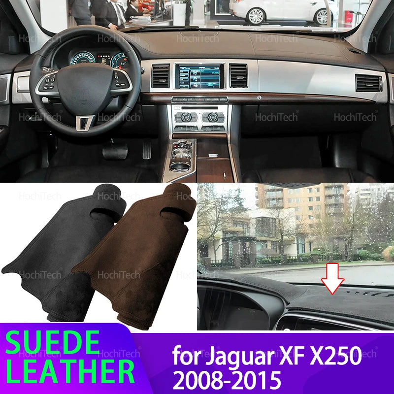 Car Dashmat Black/Brown Leather Dashboard Cover Suede Leather Dash Mat Pad Sunshade Accessories for Jaguar XF X250 2008-2015