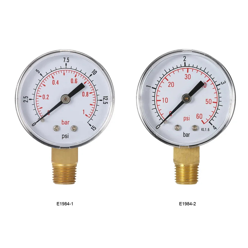 50mm Water Pressure Dial 0~15psi 0~1bar / 0~60psi 0~4bar Manometer Hydraulic Pressure Gauge 1/4" NPT Thread Manometre Pression