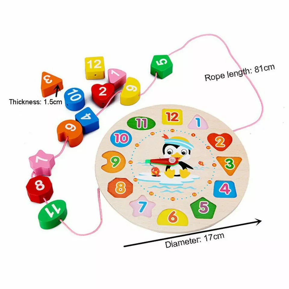 Clock Toy Wooden Teaching Clock Penguin Clock Toys Teaching Time Number Puzzle Stacking Montessori Educational Toys for Kids