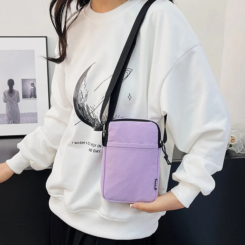 New Fashionable Mini Phone Pouch Square Vertical Tote Bag Simple Shoulder Bag Portable Lightweight Canvas Coin Crossbody Bag