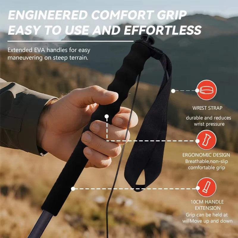 115g Ultra-Lightweight Trekking Poles Foldable 5-Sections Carbon Fiber Hiking Poles Sticks Walking Cane Outdoor Gear Equipment