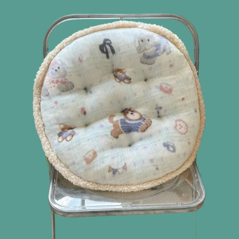 Winter new round milk fleece cartoon seat cushion cute office chair cushion balcony futon bay window cushion