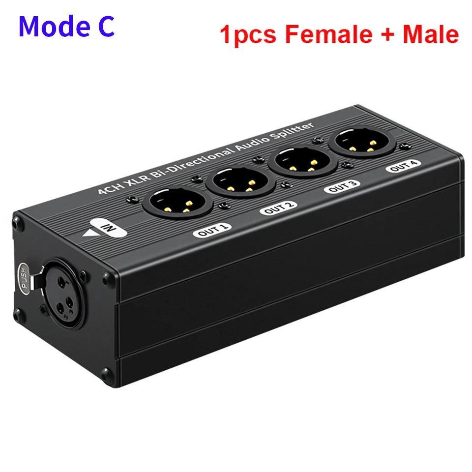 HTA004P-1X4 XLR Balanced Audio Splitter Box 6.5 XLR 1 In 4 Out Bidirectional Signal Splitter Audio Signal Splitter Box