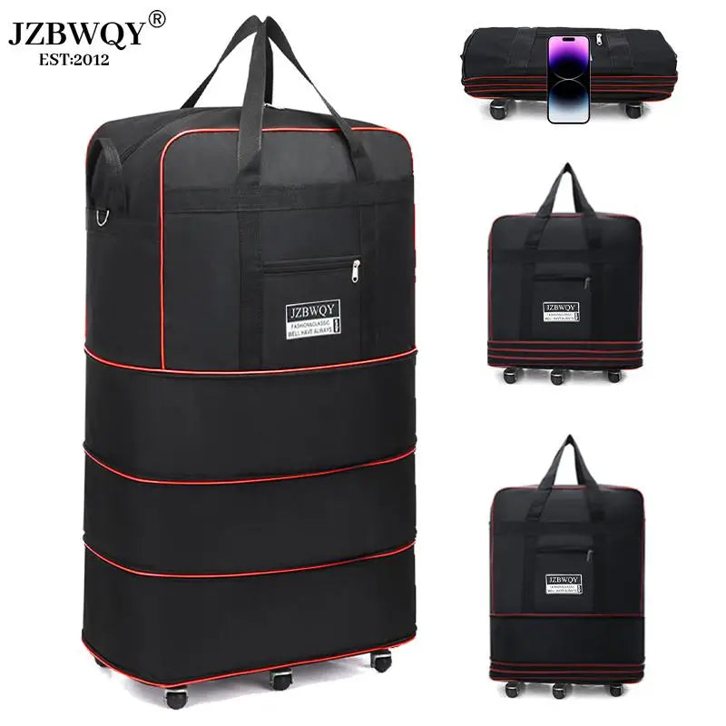 100L Large Capacity Foldable Travel Duffle Bag Expandable Rolling Luggage with 360° Spinner Wheels Lightweight Carry-On Garment Trolley Bag for Women Men Overnight Weekend Moving Beach Vacation