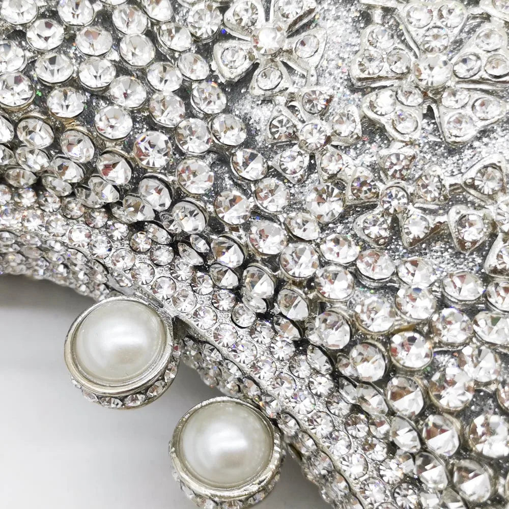 Boutique De FGG Elegant Silver Crystal Clutch Bags for Women Formal Party Totes Handbags Bridal Wedding Rhinestone Purses Bag