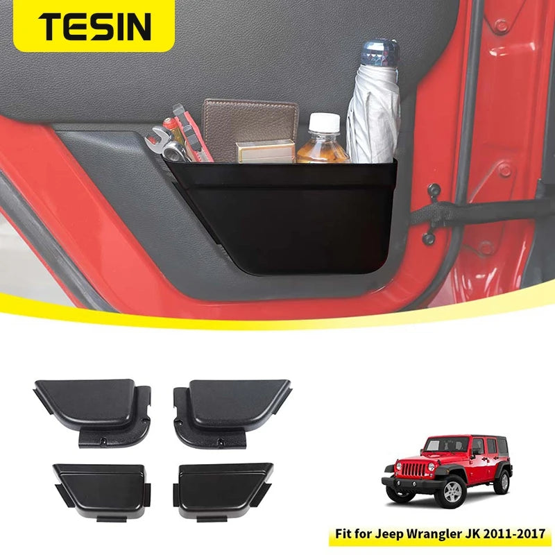 Car Front Rear Door Mesh Pockets Storage Box Organizer Tray for Jeep Wrangler JK 2011-2017 Stowing Tidying Interior Accessories