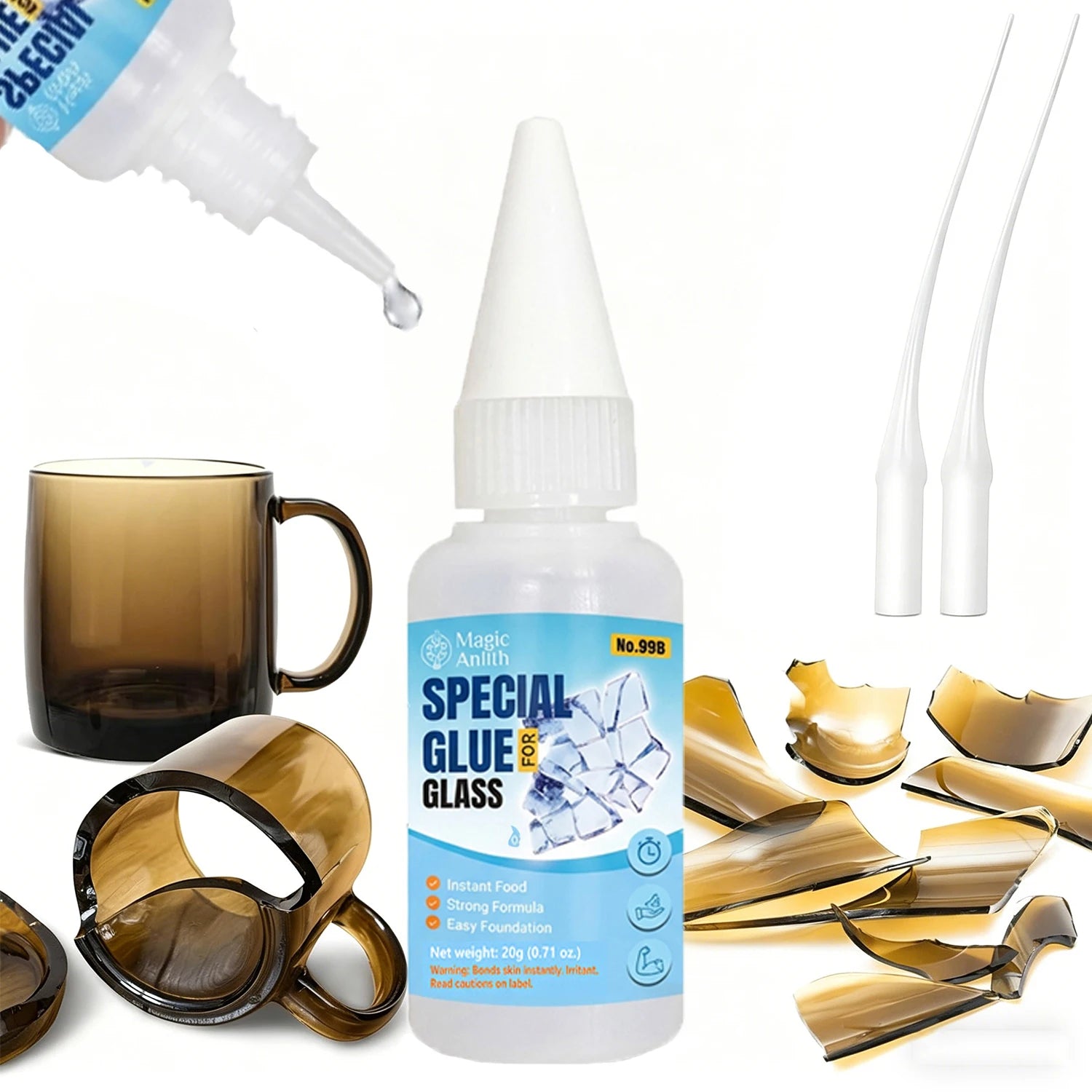 1/3/6Pcs Strong Clear Glass Glue 20g, Instant Bonding Adhesive for Cups, Vases & Crafts, Crystal Clear Traceless Repair Glue