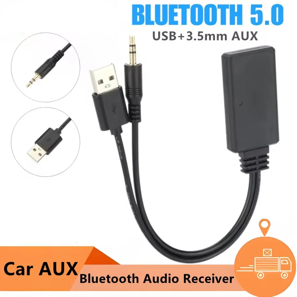 Universal Car Wireless Bluetooth Compatible Receiver USB 3.5Mm Auxiliary Media Bluetooth 5.0 Music Player Audio Cable Adapter