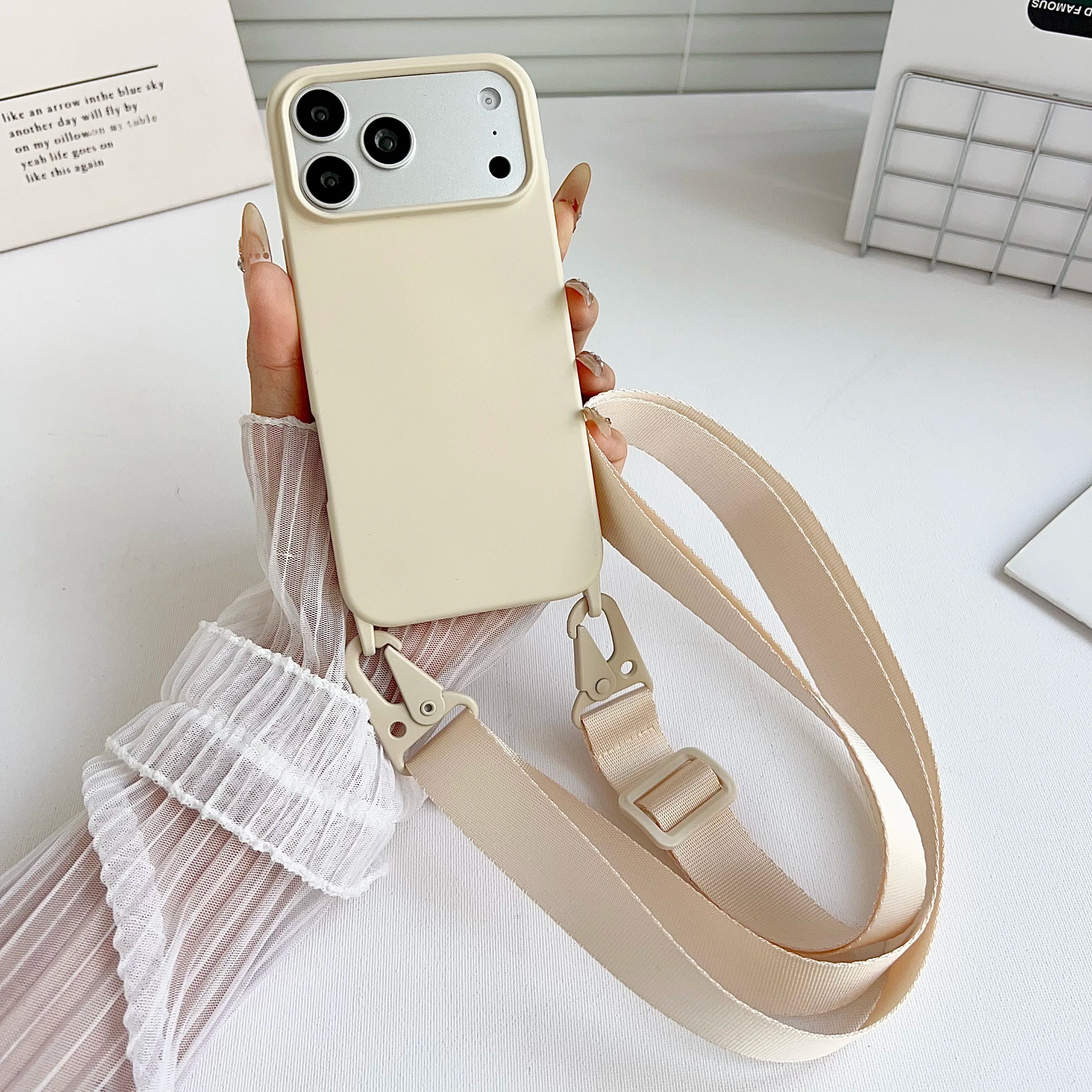 Crossbody Lanyard Matte Silicone Soft Case For iPhone 17 Pro Max 16 12 11 15 Pro 13 14 Plus Necklace Strap Shockproof Cover