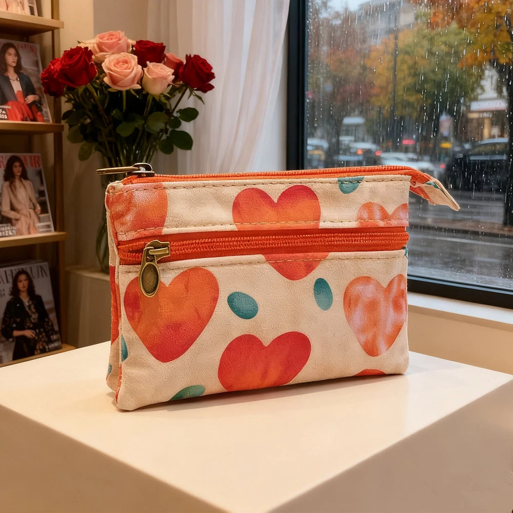 Fresh country-style floral double-printed 4-layer cotton fabric zero wallet for girls - coin bag, keys, ID card bag, card holder