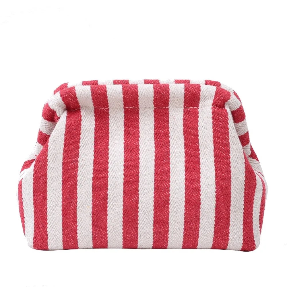 Elegant Woven Crochet Purses Large Capacity Striped Pattern Beach Clutch Handbags Woven Texture Colorblock Design
