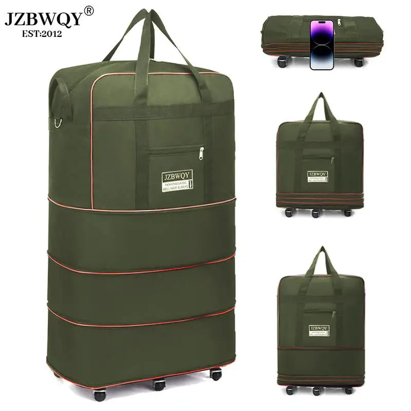 100L Large Capacity Foldable Travel Duffle Bag Expandable Rolling Luggage with 360° Spinner Wheels Lightweight Carry-On Garment Trolley Bag for Women Men Overnight Weekend Moving Beach Vacation