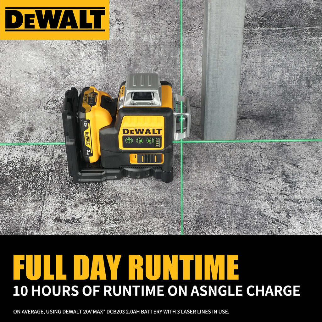 DeWalt DW089LG 12 - Line 3 - Side 360° All - Around Green - Light Laser Level for Outdoor Use - Ideal for Precise