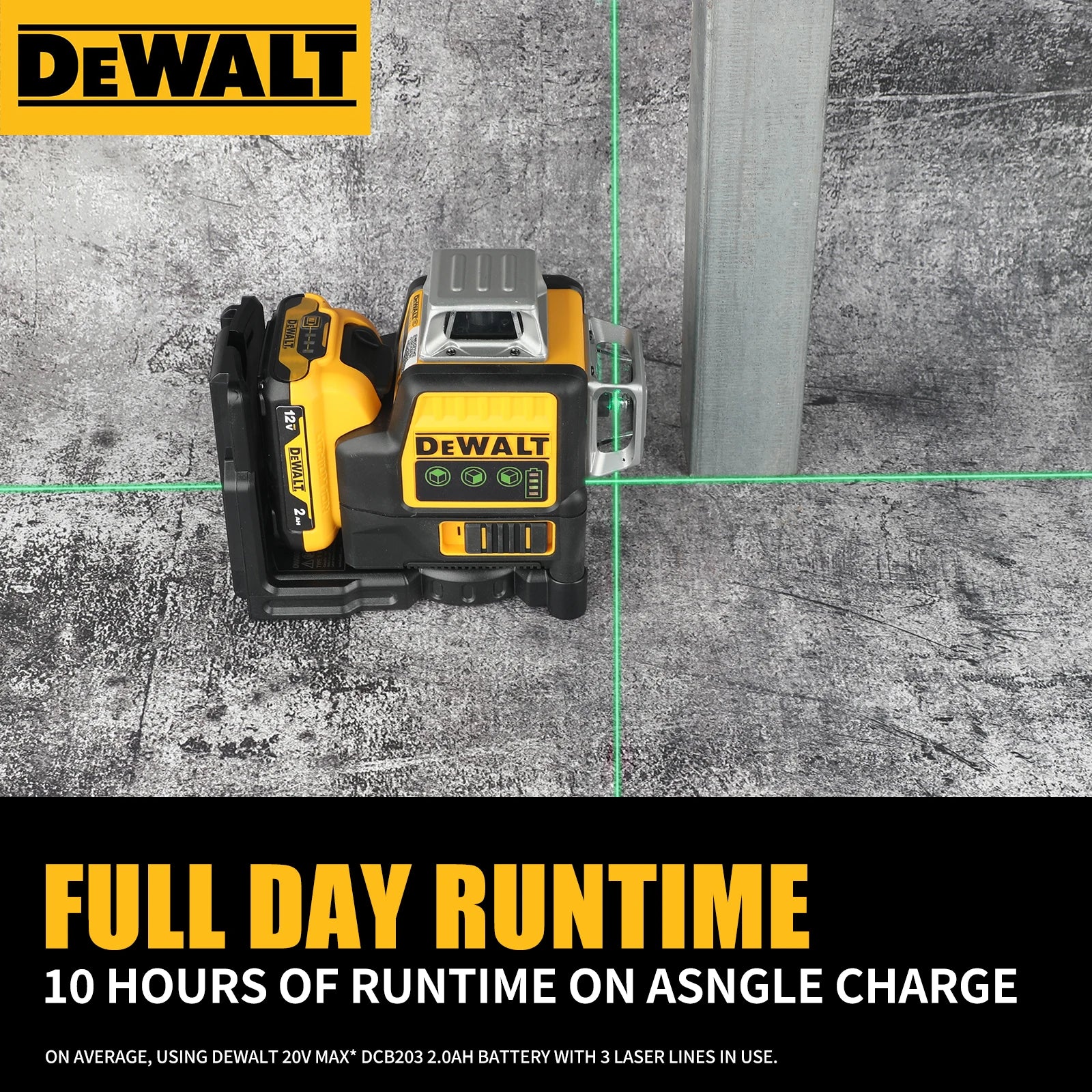 DeWalt DW089LG 12 - Line 3 - Side 360° All - Around Green - Light Laser Level for Outdoor Use - Ideal for Precise