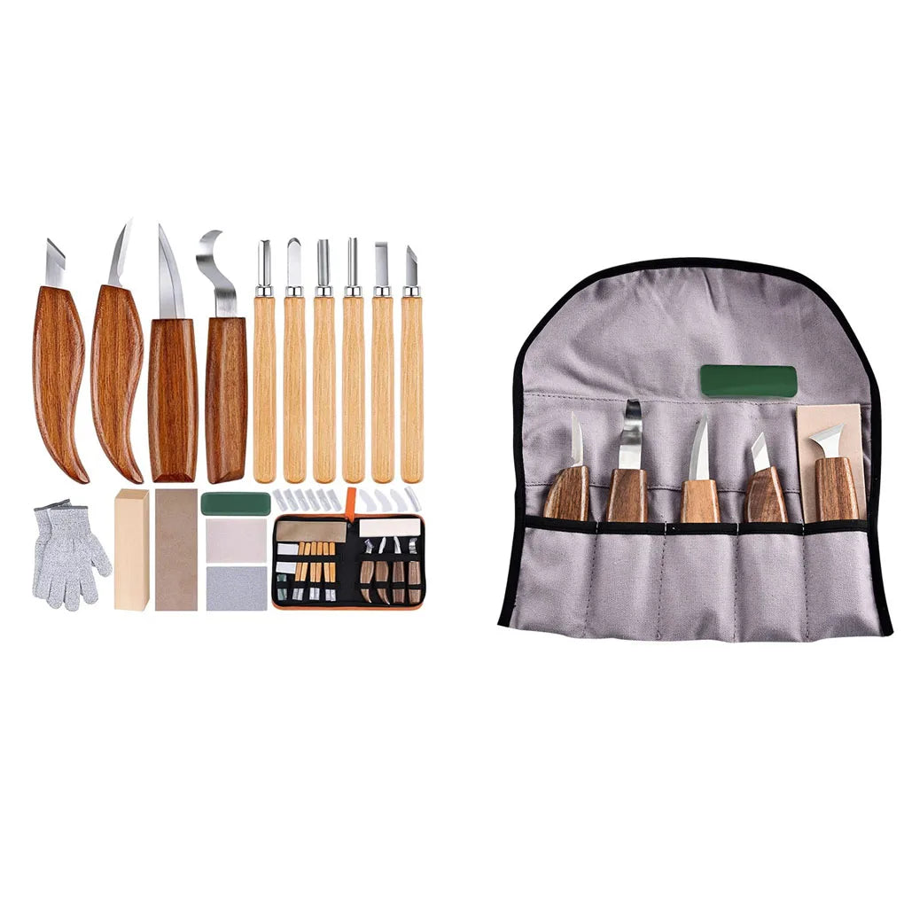 New 8/17PCS Wood Carving Kit Wood Carving Tools Hand Carving Knife Set with Needle File Wood Spoon Carving Kit for Beginners
