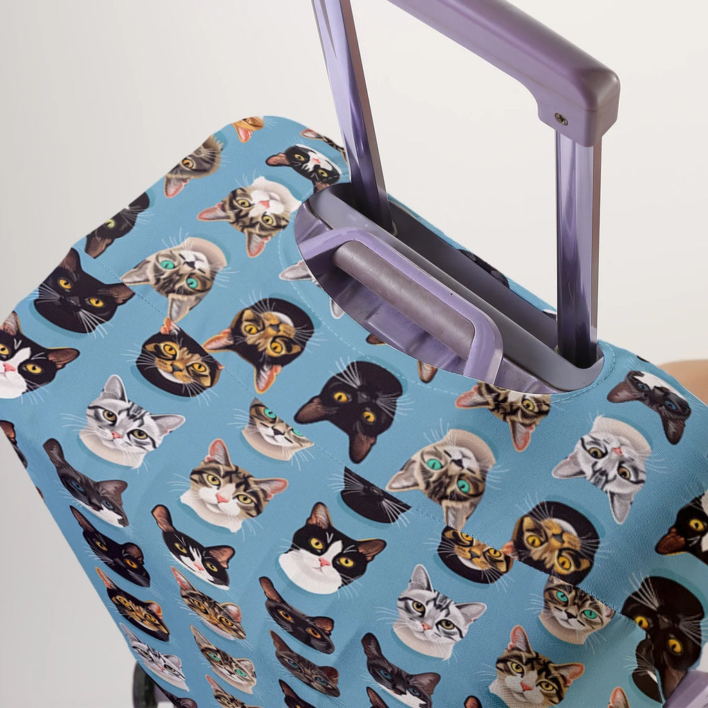 Cat avatar full print pattern luggage protection cover, suitable for 18-32 inch luggage covers, luggage handle gloves, travel ac