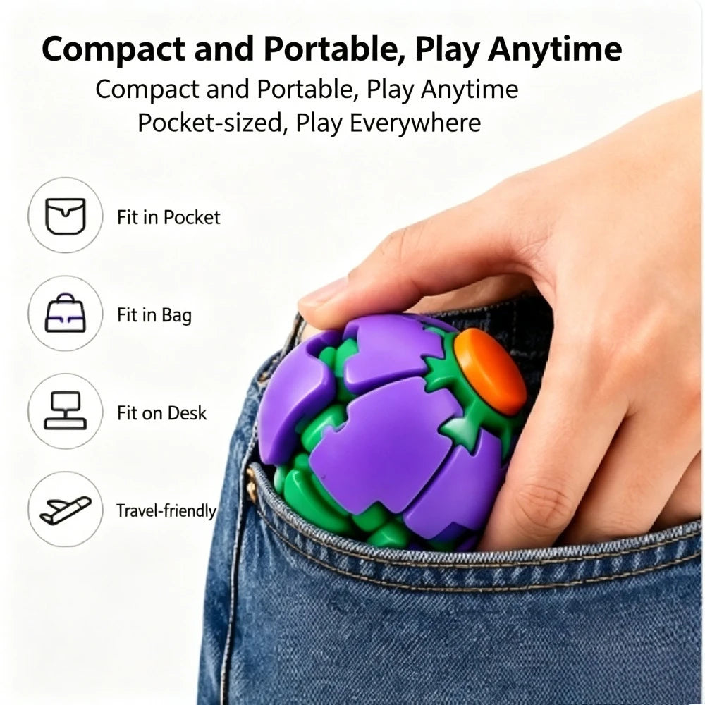 3D Printed Press-to-Spin Fidget BallOne Click Deform Fidget Spinner Ball, Smooth Rotating Stress Relief Sensory Toy