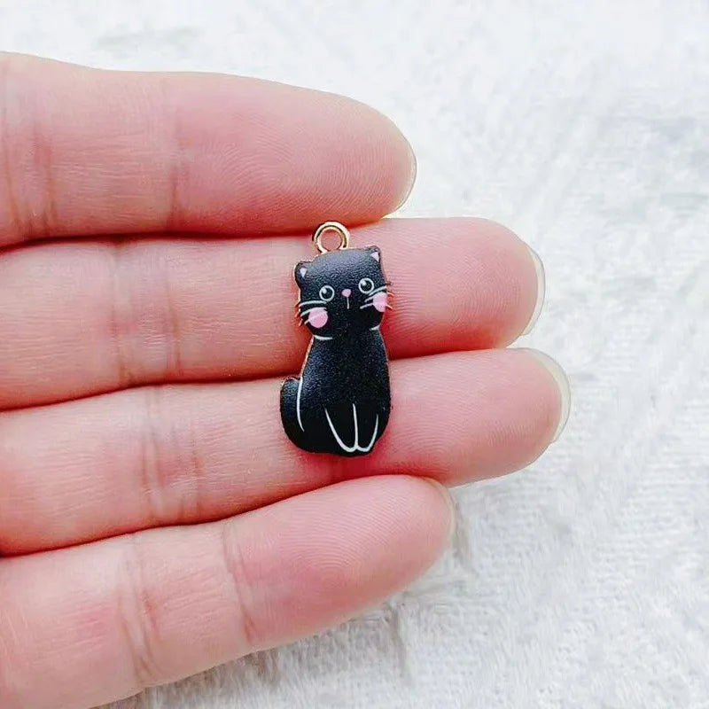 12pcs Cartoon Alloy Drip Oil Cute Cat Pendant DIY Accessories Cat Necklace Bracelet Key Pendant