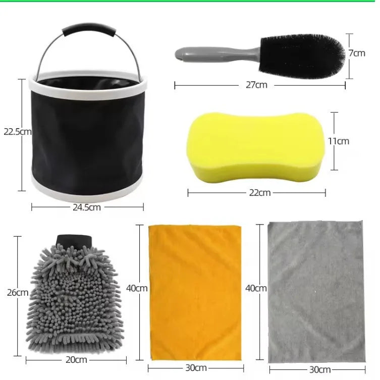 7PCS Car Wash Cleaning Kit Multi-Functional Microfiber Car Wash Tool Kit Cleaning Sets With Cloth Water Bucket Accessories