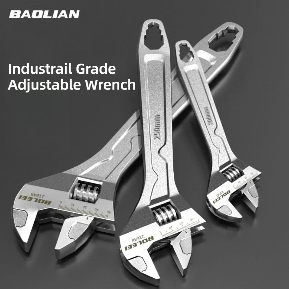 Adjustable Wrench Large Openin Long Handle Universal Spanner Clamp Wrench CR-V Steel Mechanical Workshop Hand Repair Tools