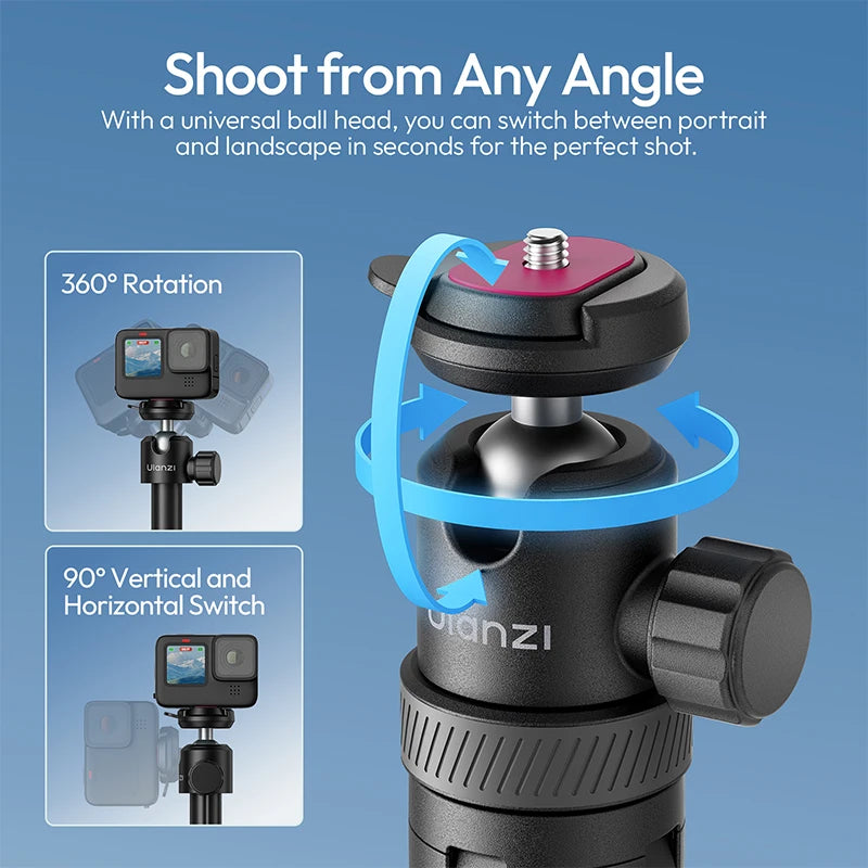 Ulanzi TT24 1.5M Cka Quick Release Selfie Stick Four-Leg Tripod Stand for Mobile Phone Gopro Action Camera with 360° Rotation