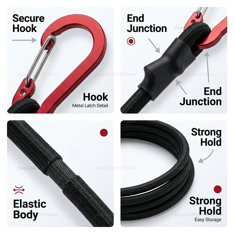 Heavy Duty 8mm Elastic Bungee Cord with Safety Hooks for Camping Tent Suitcase Bicycle Cooler Secure Cargo Tie Down 60/120cm