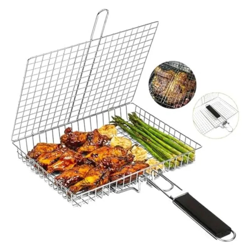 Portable Barbecue Row Folding Stainless Steel Barbecue Net Plate Grilled Fish Vegetables Shrimp Barbecue Net Cooking Accessories