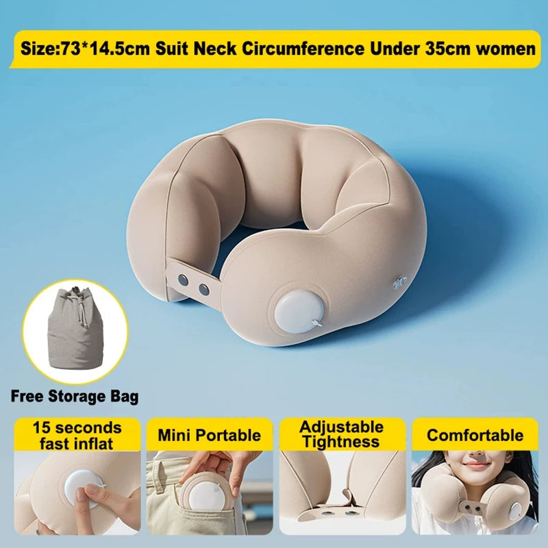 Inflatable Neck Travel Pillow Airplane Pillow U-shaped Cervical Orthopedic Protection Pillow Outdoor Portable Foldable Pillow