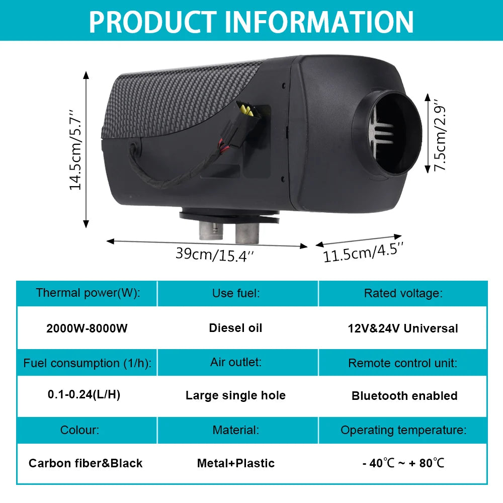 12V24V Diesel Air Heater 2/5/8KW All in One Car Heater with Remote Control for Truck Boat RV Parking Diesel Heater Accessory