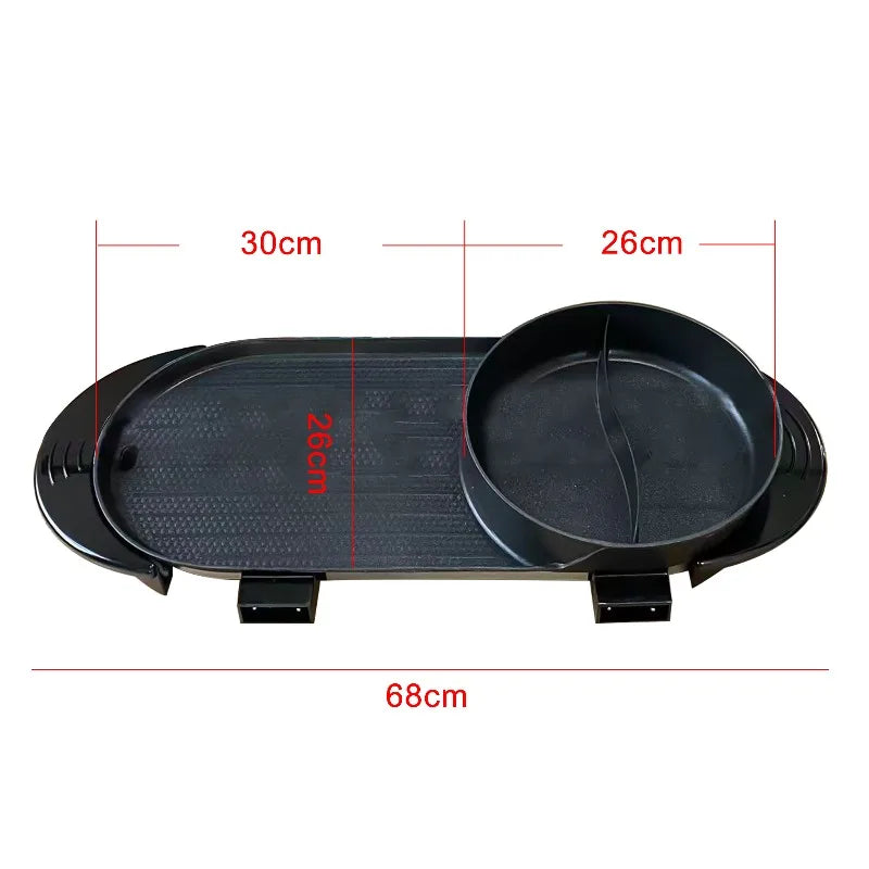 Electric Barbecue Pot 2-in-1 Hot Pot Barbecue Pot Smoke-free Fast and Uniform Heating Independent Dual Temperature Control