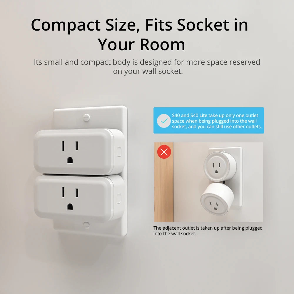 SONOFF iPlug S40/ S40 Lite US WiFi Smart Plug 15A with Energy Monitor 120V Wireless Socket Two Way Control Support R5 Remoter